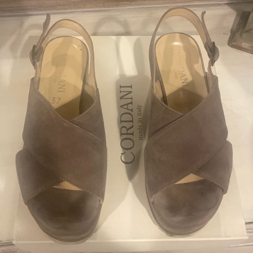 Cordani Womens Kaylee Suede Open Toe Ankle Strap Wedge Sandals
